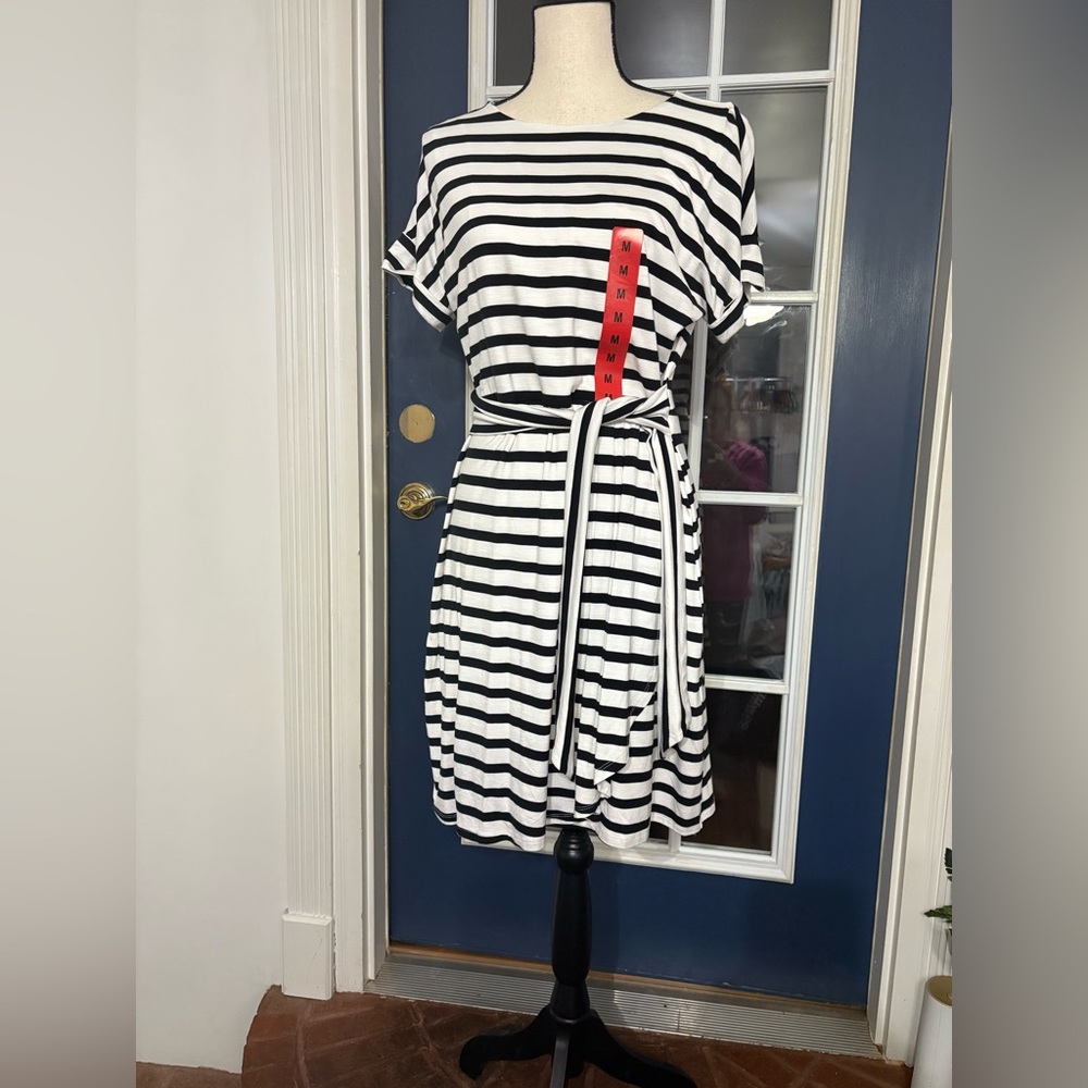 Chaps Black and White Striped Striped Dress NWT SIZE MEDIUM